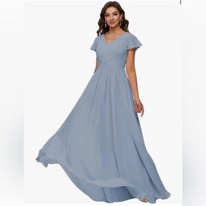 NWOT -  Ruffle Sleeves Chiffon Bridesmaid - Long Formal Evening
